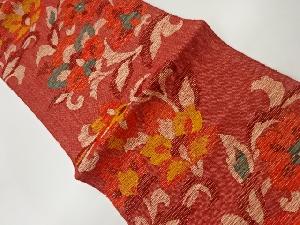 手織り真綿紬花唐草模様織出し名古屋帯